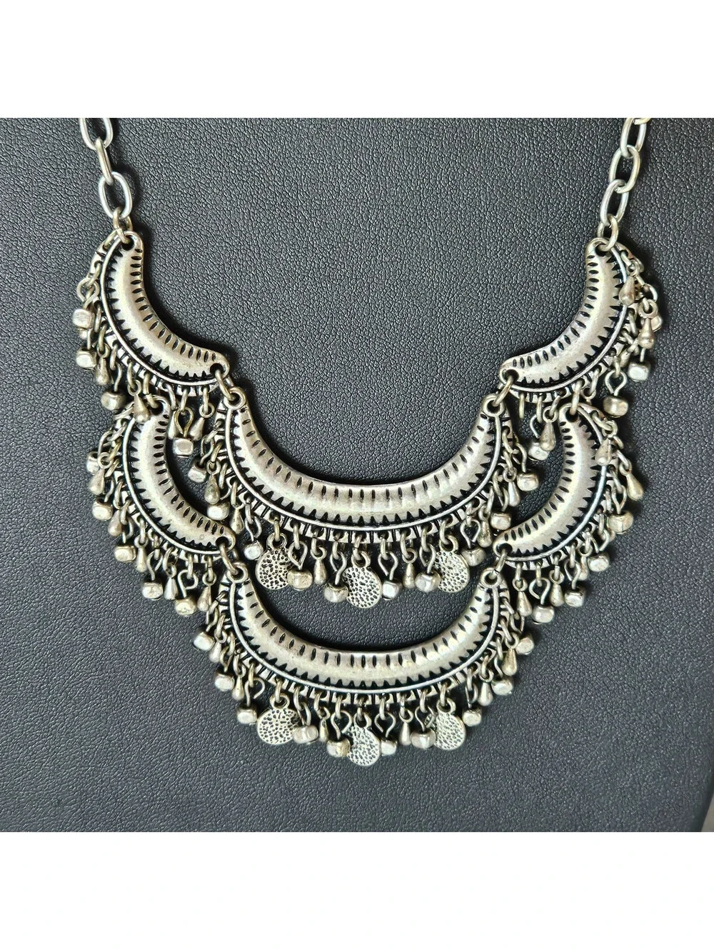 Premier Designs Flamenco Necklace Silver Tone Tiered Crescent Bib Boho Statement